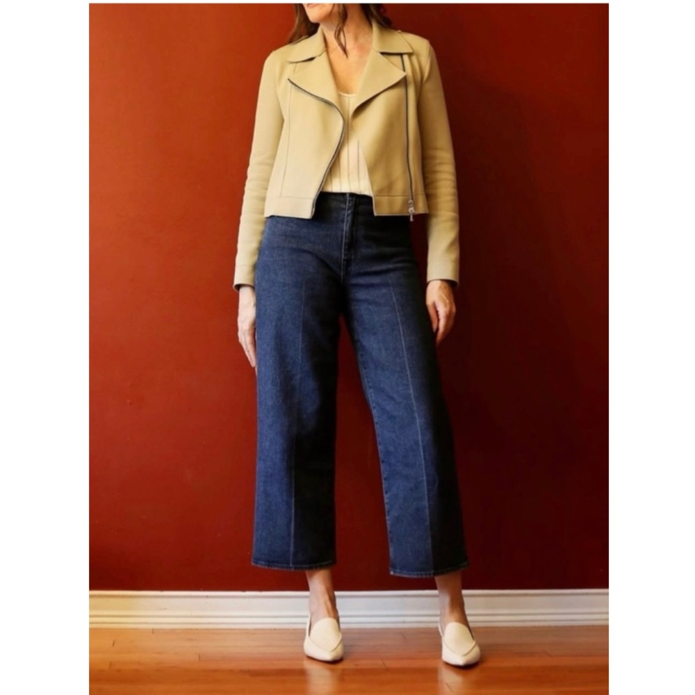 BLDWN Women’s High-Rise Wide Leg Cropped Dark Denim Jeans Pants in Aura Size 28